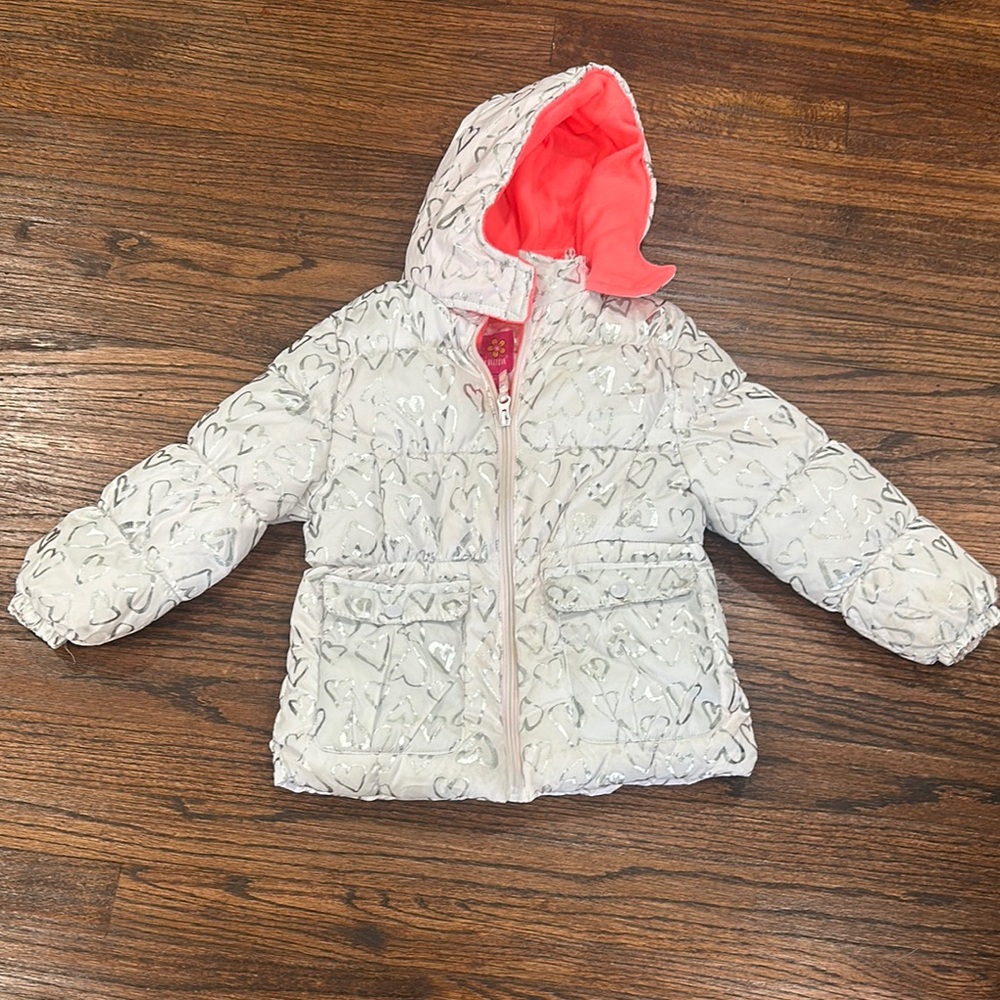 Pink Platinum White and Pink Hooded Puffer Jacket